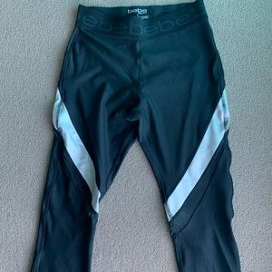 NEW Bebe black silver capris leggings SMALL gym running workout Pilates active